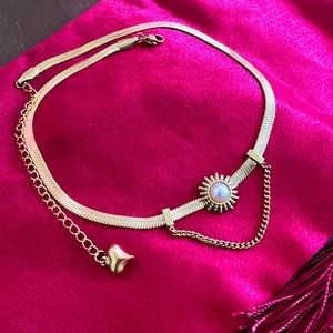 Herringbone Necklace Choker with Faux Pearl💕